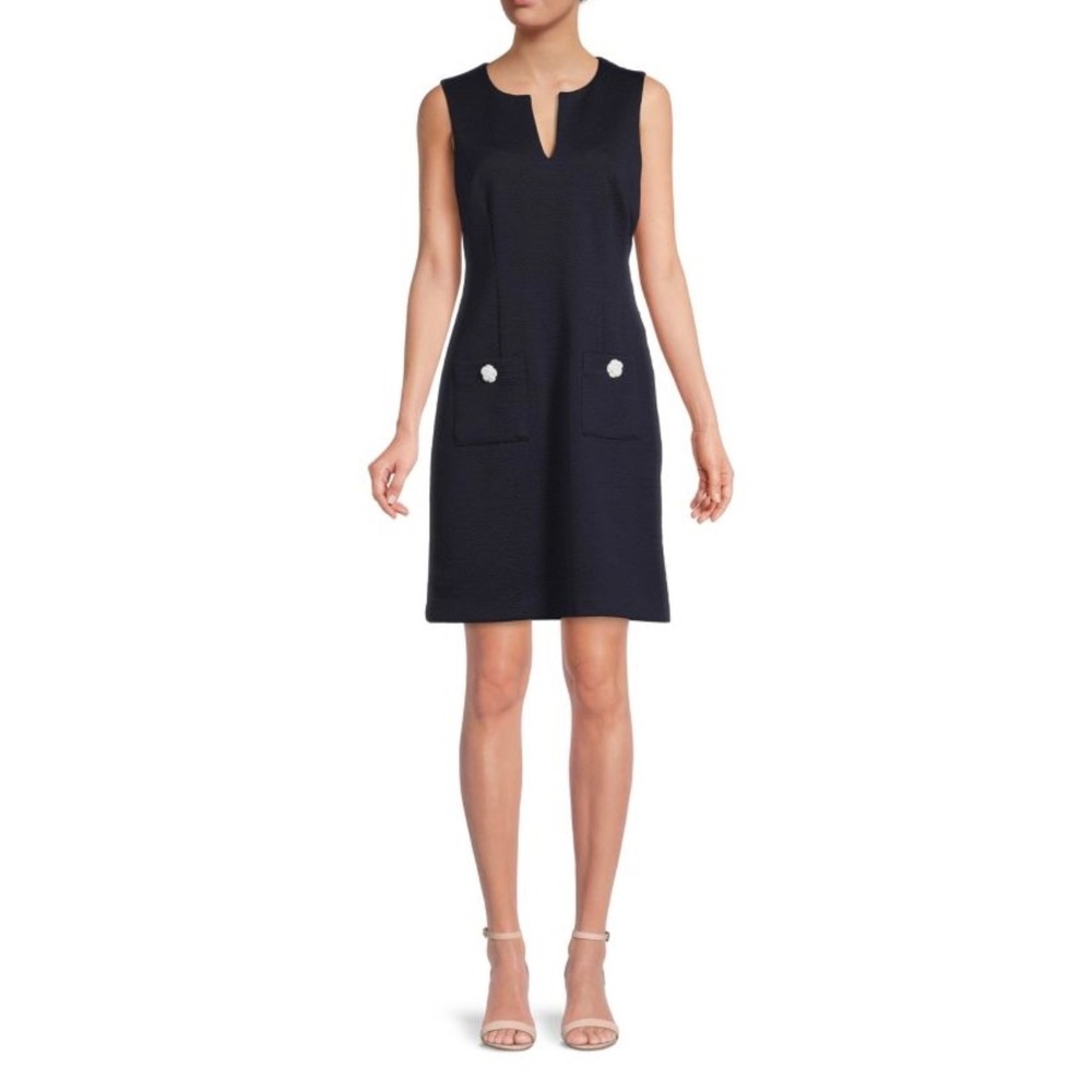 NWT Karl‎ Lagerfeld Camilo Embellished Textured Knit Dress – Navy – Size 8